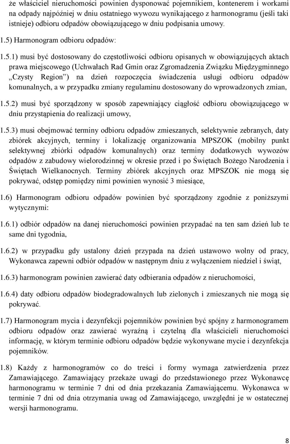 Harmonogram odbioru odpadów: 1.5.