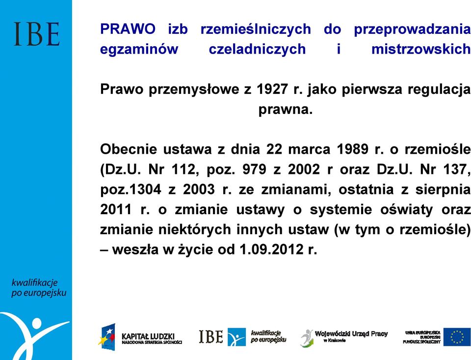 Nr 112, poz. 979 z 2002 r oraz Dz.U. Nr 137, poz.1304 z 2003 r. ze zmianami, ostatnia z sierpnia 2011 r.