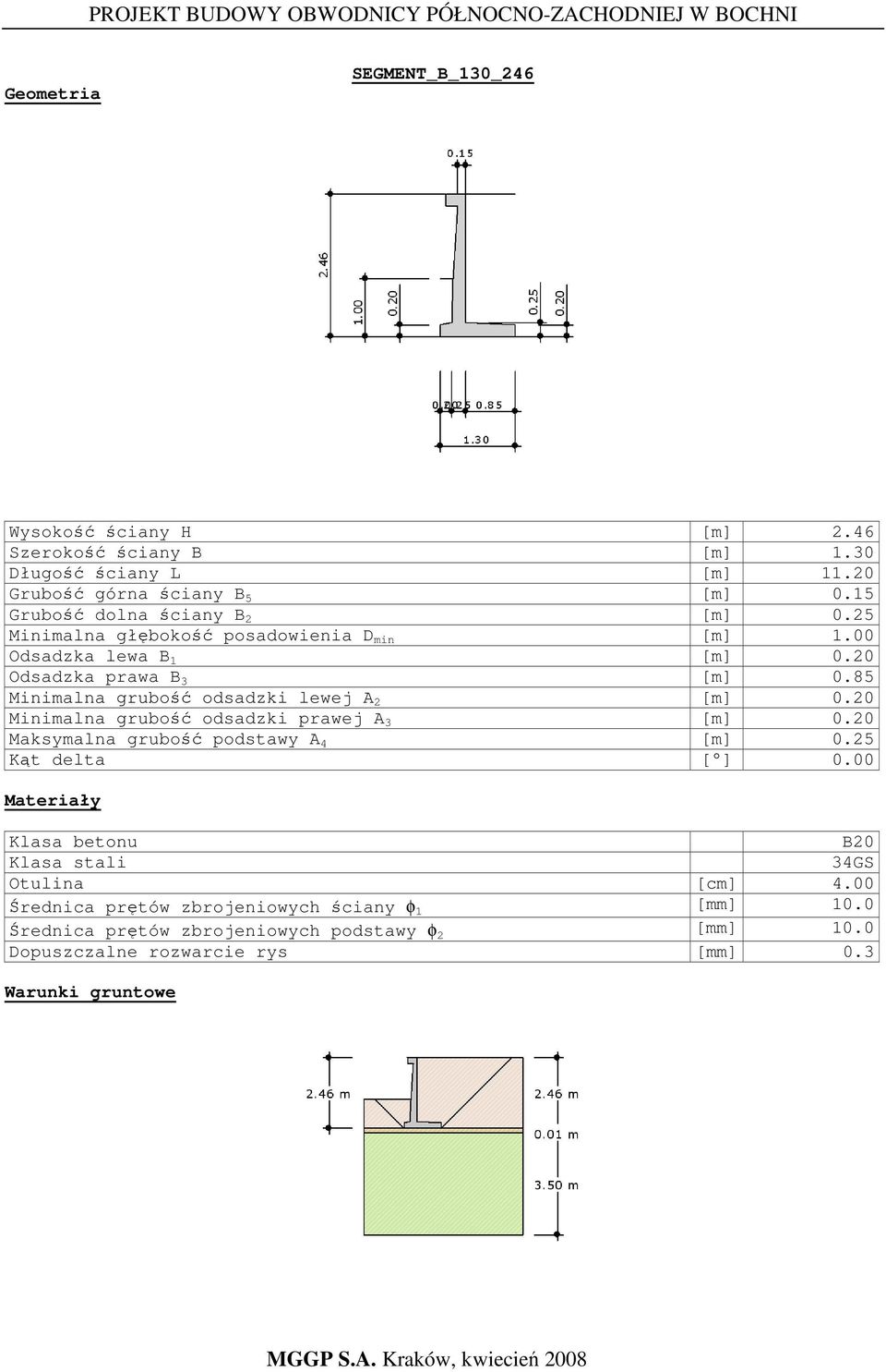 85 Minimalna grubość odsadzki lewej A 2 [m] 0.20 Minimalna grubość odsadzki prawej A 3 [m] 0.20 Maksymalna grubość podstawy A 4 [m] 0.25 Kąt delta [ ] 0.