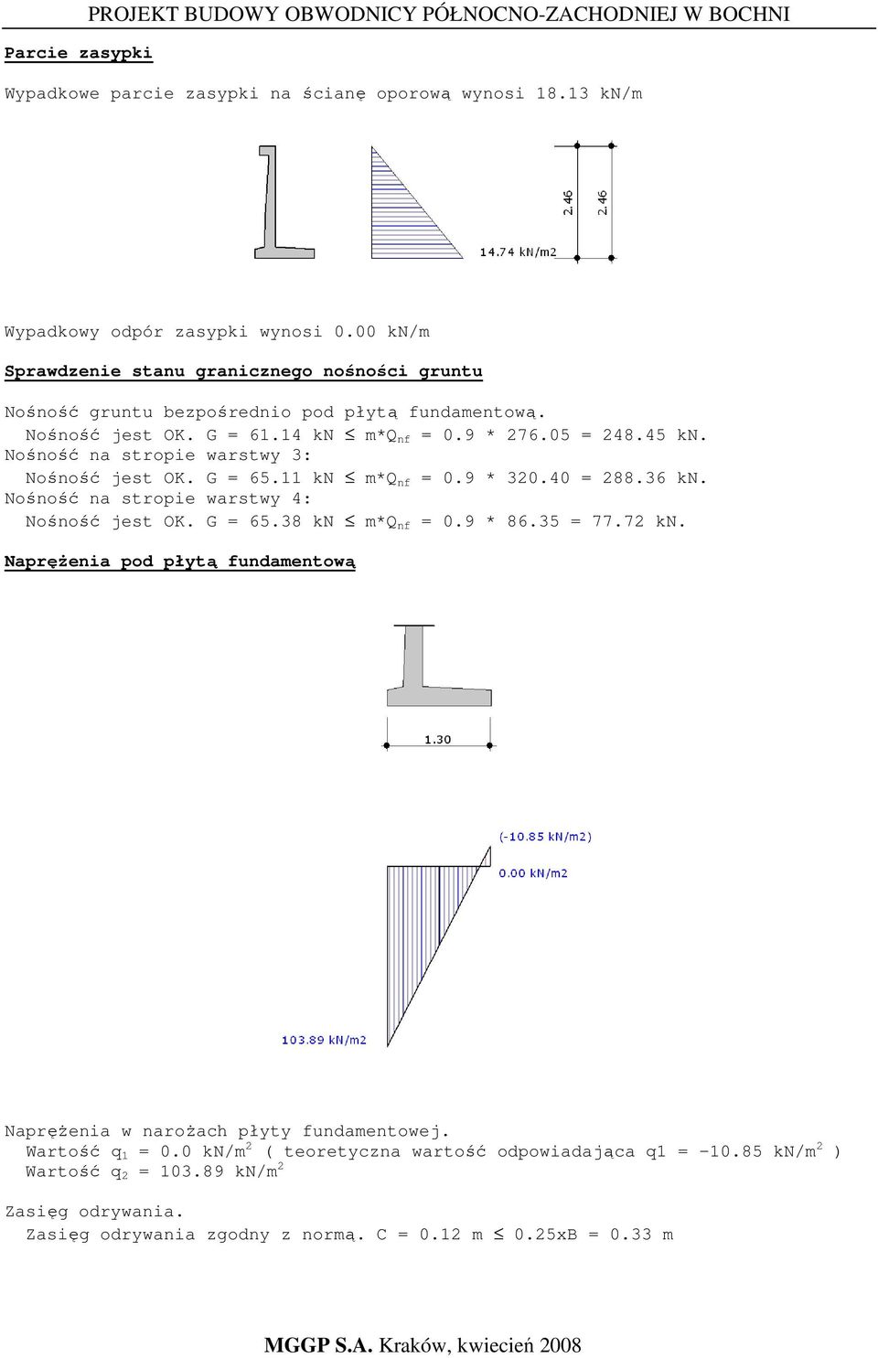 Nośność na stropie warstwy 3: Nośność jest OK. G = 65.11 kn m*q nf = 0.9 * 320.40 = 288.36 kn. Nośność na stropie warstwy 4: Nośność jest OK. G = 65.38 kn m*q nf = 0.9 * 86.35 = 77.72 kn.