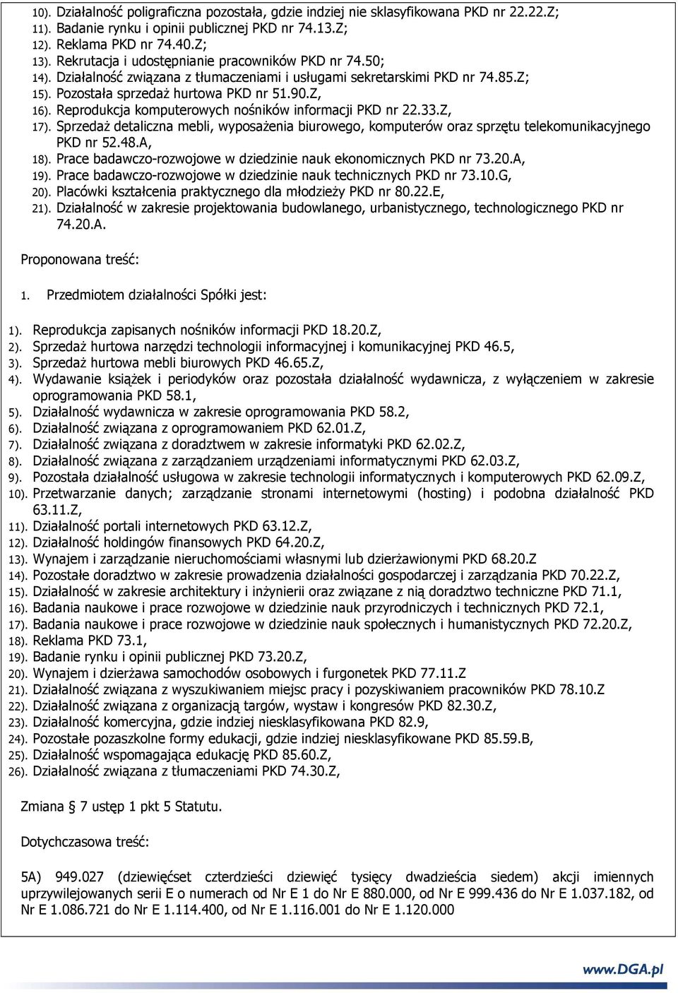 Reprodukcja komputerowych nośników informacji PKD nr 22.33.Z, 17). SprzedaŜ detaliczna mebli, wyposaŝenia biurowego, komputerów oraz sprzętu telekomunikacyjnego PKD nr 52.48.A, 18).