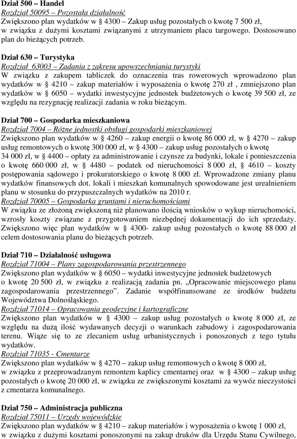 Dział 630 Turystyka Rozdział 63003 Zadania z zakresu upowszechniania turystyki W związku z zakupem tabliczek do oznaczenia tras rowerowych wprowadzono plan wydatków w 4210 zakup materiałów i