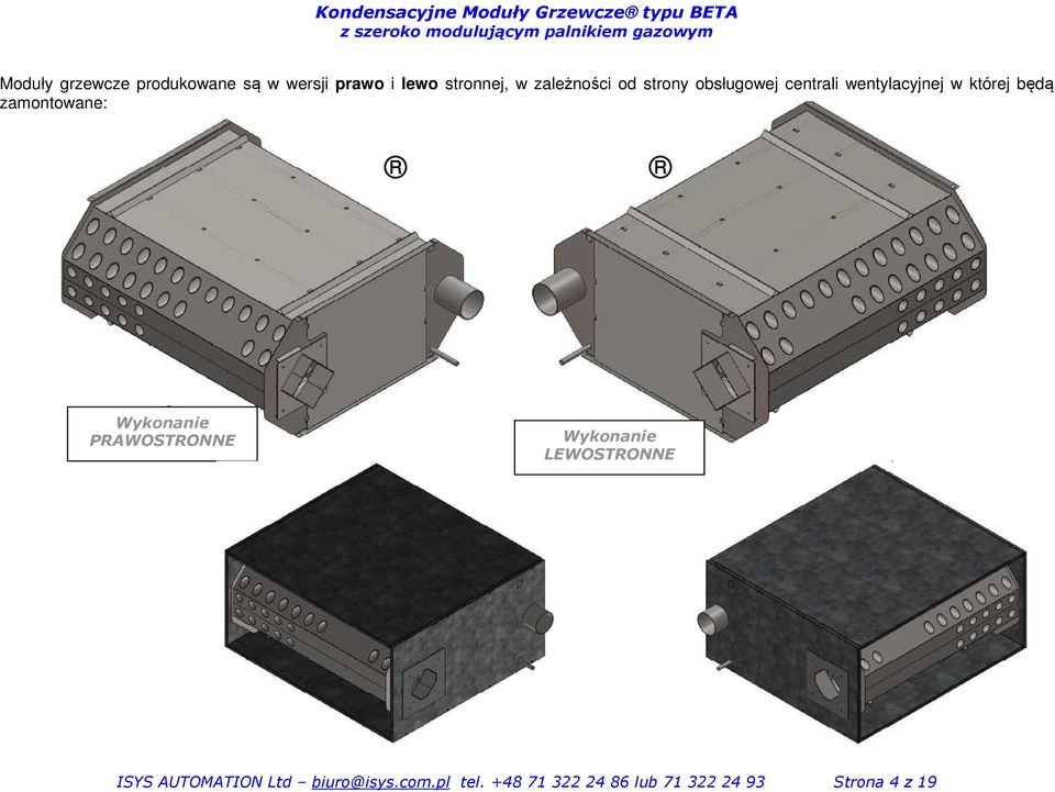 zamontowane: Wykonanie PRAWOSTRONNE Wykonanie LEWOSTRONNE ISYS