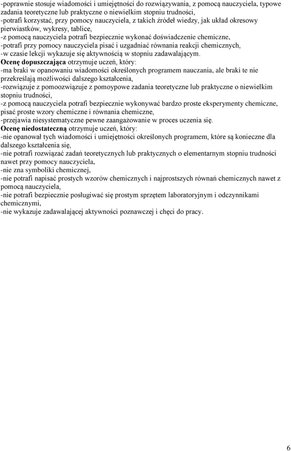 pisać i uzgadniać równania reakcji, -w czasie lekcji wykazuje się aktywnością w stopniu zadawalającym.