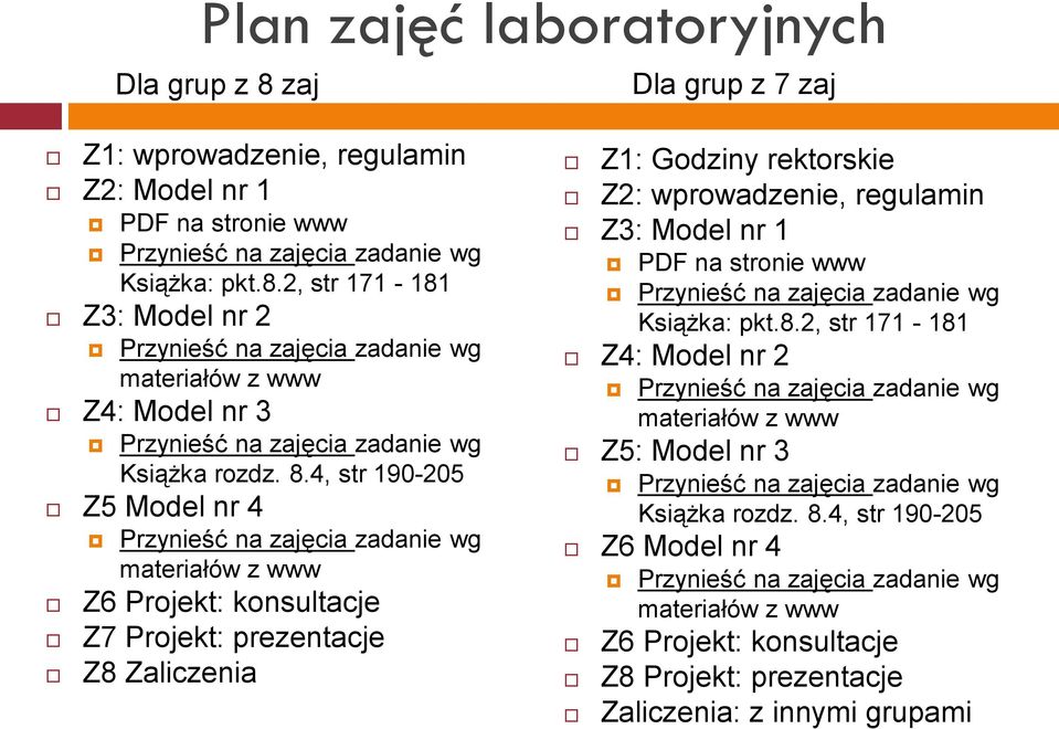regulamin Z3: Model nr 1 PDF na stronie www Książka: pkt.8.2, str 171-181 Z4: Model nr 2 materiałów z www Z5: Model nr 3 Książka rozdz. 8.