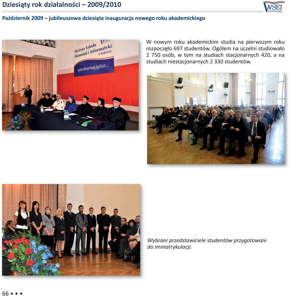 Ogółem na uczelni studiowało 2 750 osób, w tym na studiach stacjonarnych 420, a na studiach