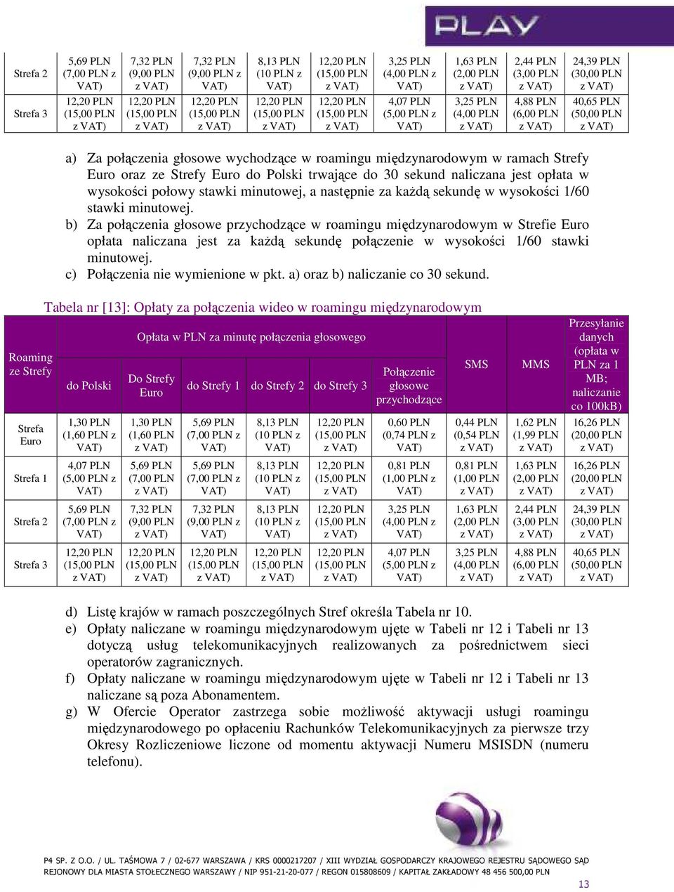 następnie za kaŝdą sekundę w wysokości 1/60 stawki minutowej.