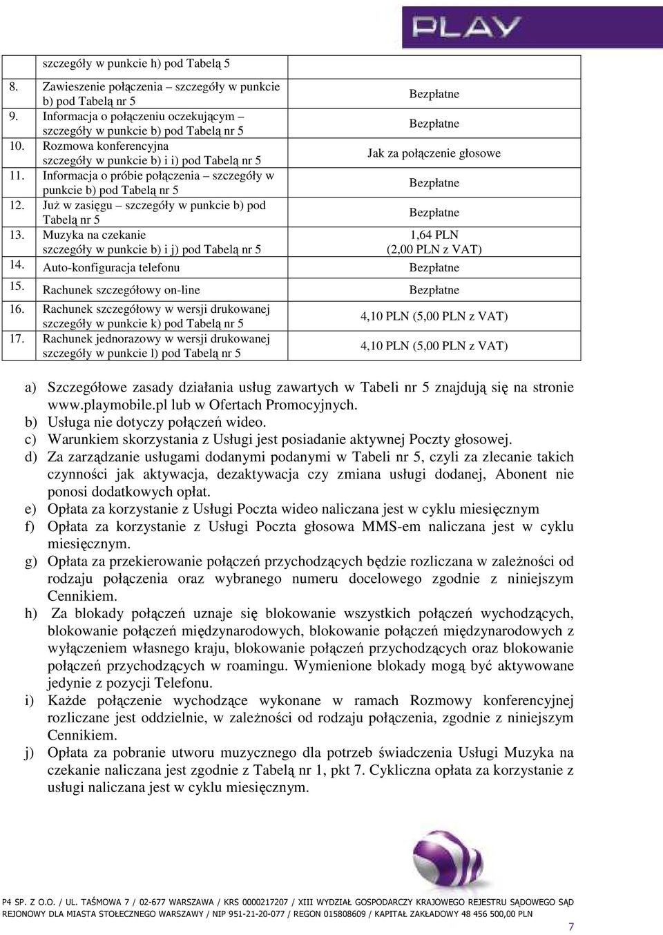 Informacja o próbie połączenia szczegóły w punkcie b) pod Tabelą nr 5 Bezpłatne 12. JuŜ w zasięgu szczegóły w punkcie b) pod Tabelą nr 5 Bezpłatne 13.