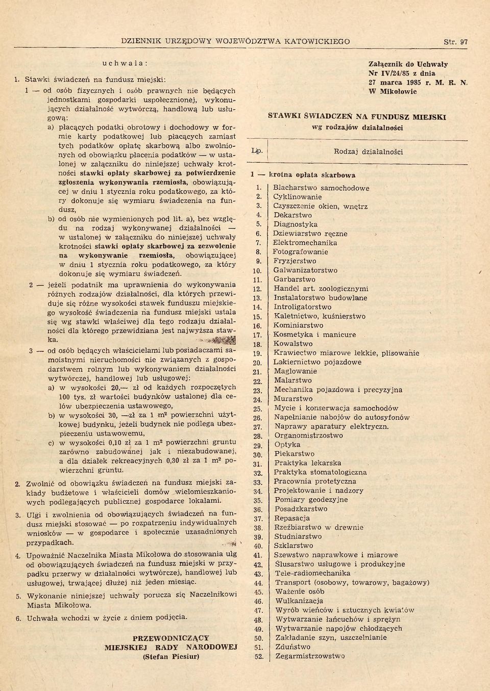 podatkowej lub płacących zamiast tych podatków opłatę skarbową albo zwolnionych od obowiązku płacenia podatków w ustalonej w załączniku do niniejszej uchwały krotności stawki opłaty skarbowej za