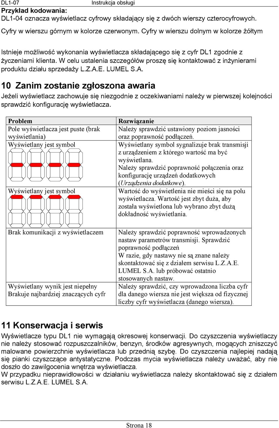 W celu ustalenia szczegółów proszę się kontaktować z inżynierami produktu działu sprzedaży L.Z.A.