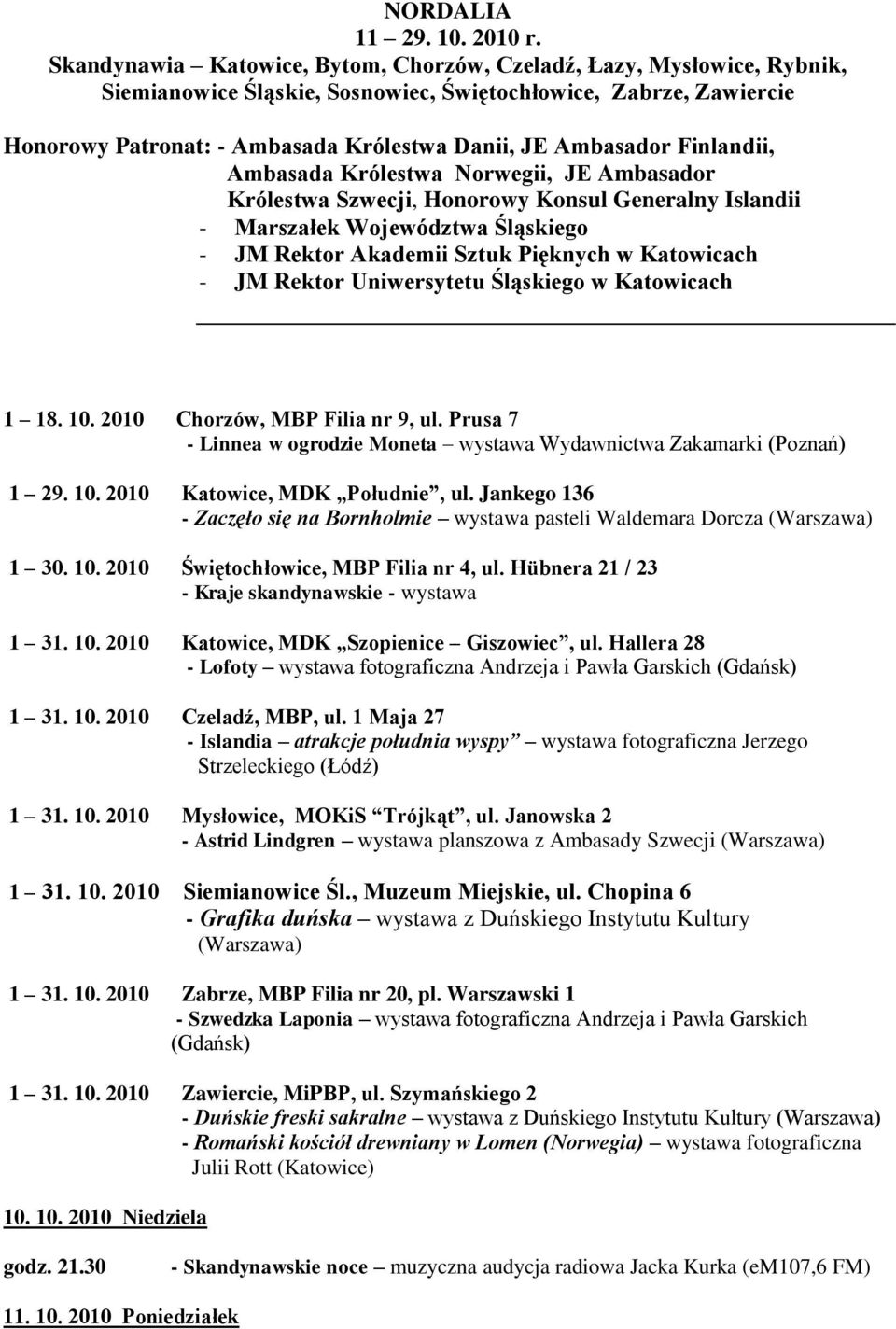 Finlandii, Ambasada Królestwa Norwegii, JE Ambasador Królestwa Szwecji, Honorowy Konsul Generalny Islandii - Marszałek Województwa Śląskiego - JM Rektor Akademii Sztuk Pięknych w Katowicach - JM