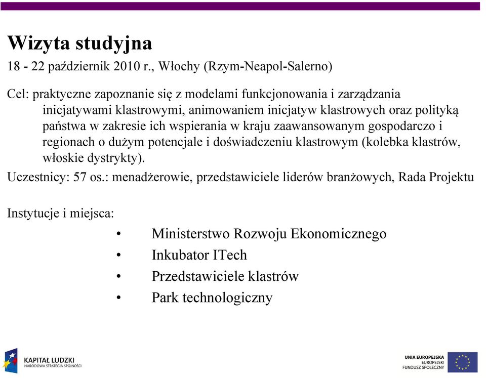 inicjatyw klastrowych oraz polityką państwa w zakresie ich wspierania w kraju zaawansowanym gospodarczo i regionach o dużym potencjale i