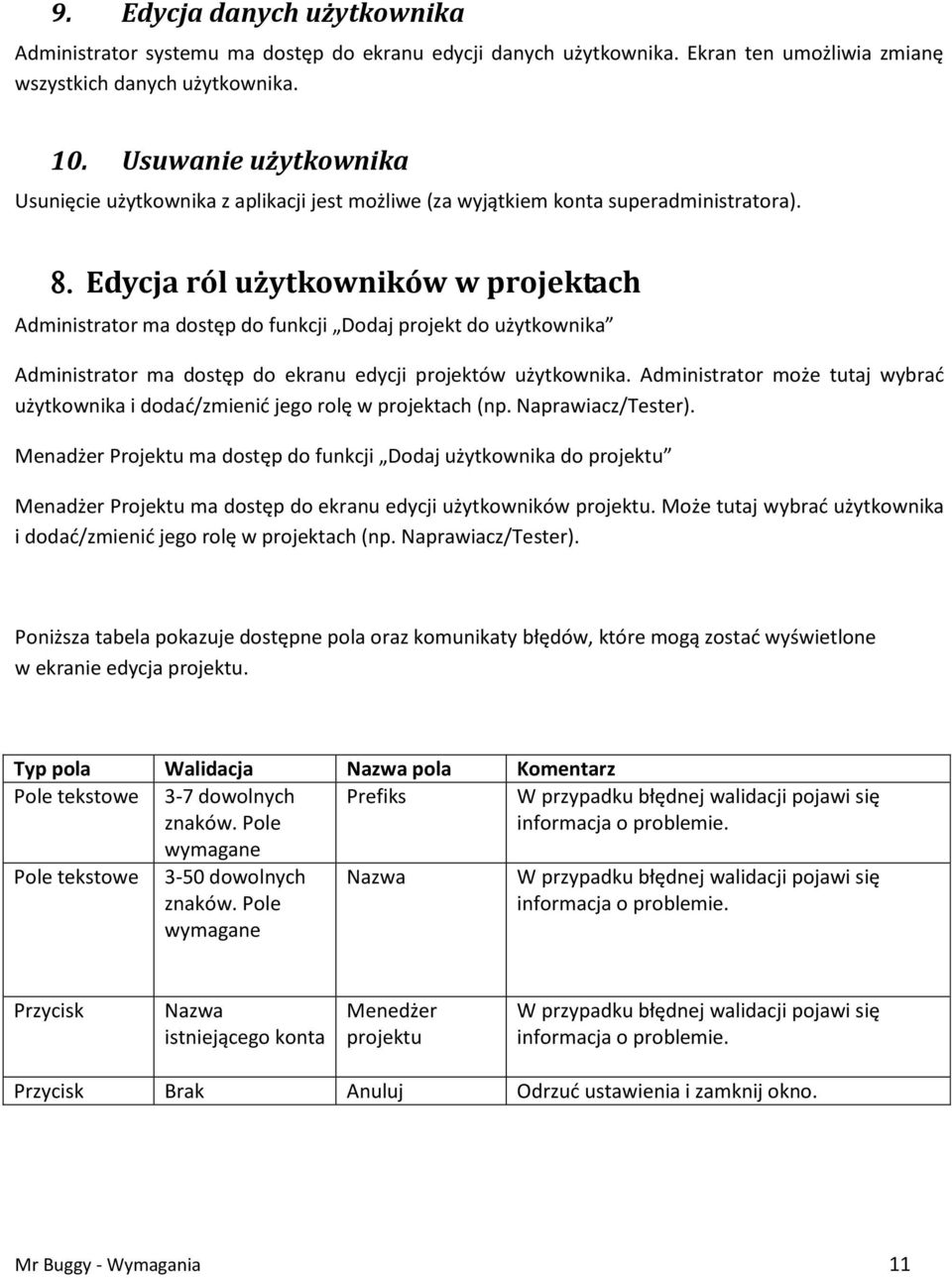 Edycja ról użytkowników w projektach Administrator ma dostęp do funkcji projekt do użytkownika Administrator ma dostęp do ekranu edycji projektów użytkownika.