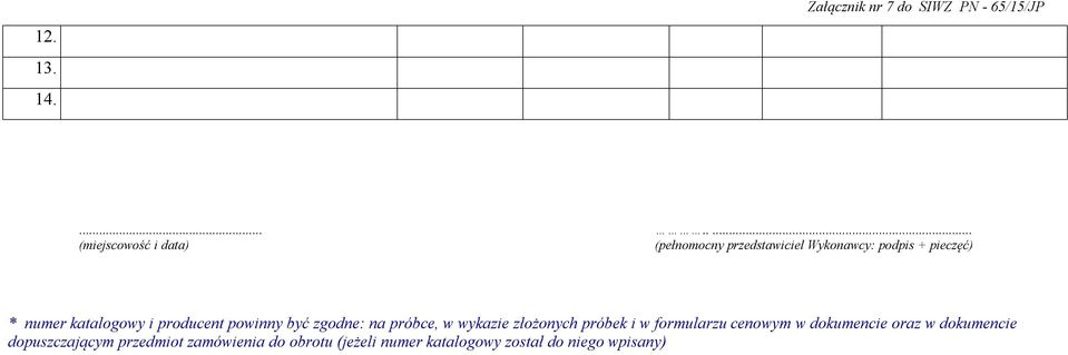 katalogowy i producent powinny być zgodne: na próbce, w wykazie złożonych próbek i w