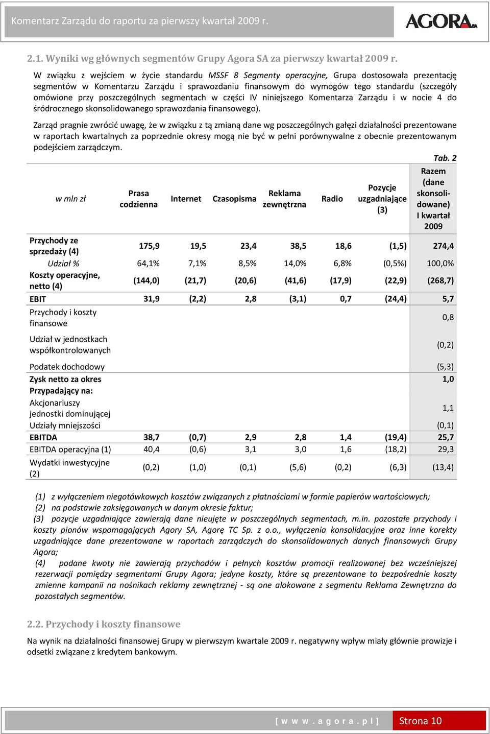 przy poszczególnych segmentach w części IV niniejszego Komentarza Zarządu i w nocie 4 do śródrocznego skonsolidowanego sprawozdania finansowego).