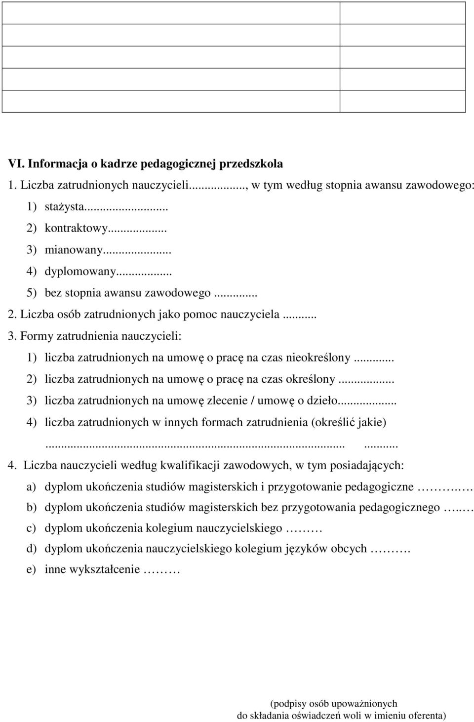 .. 2) liczba zatrudnionych na umowę o pracę na czas określony... 3) liczba zatrudnionych na umowę zlecenie / umowę o dzieło... 4) liczba zatrudnionych w innych formach zatrudnienia (określić jakie).