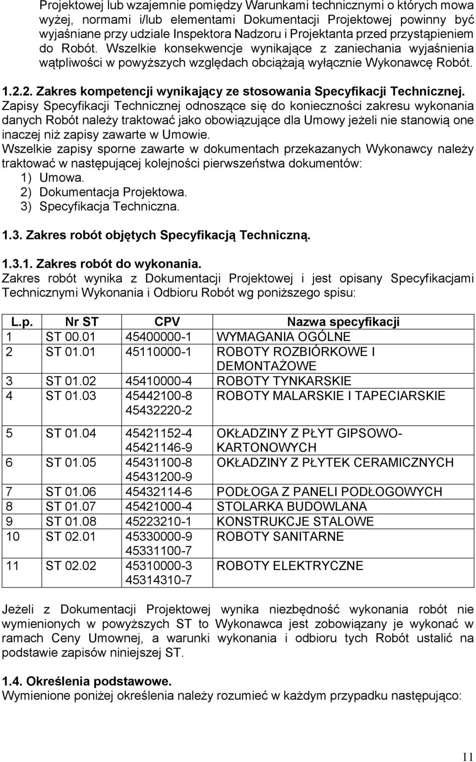 2. Zakres kompetencji wynikający ze stosowania Specyfikacji Technicznej.