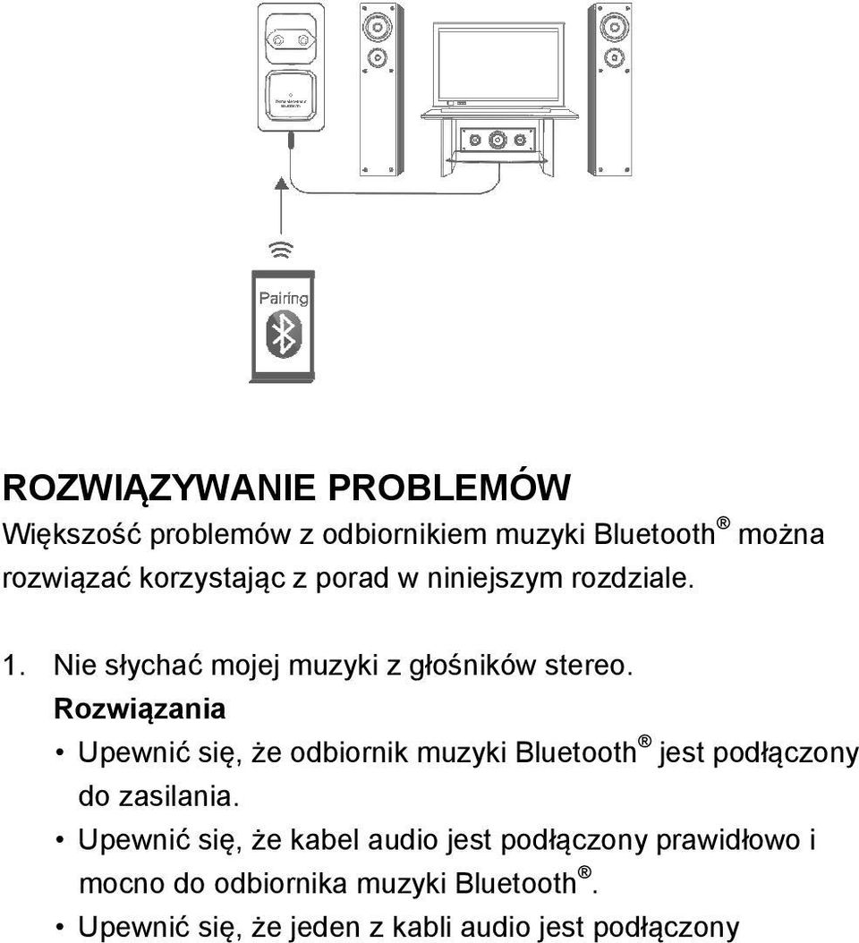 Rozwiązania Upewnić się, że odbiornik muzyki Bluetooth jest podłączony do zasilania.