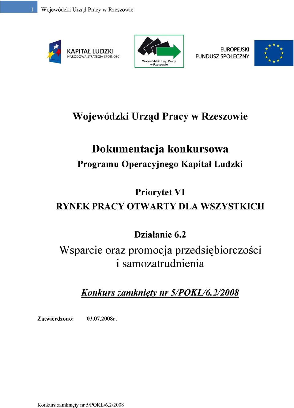 Priorytet VI RYNEK PRACY OTWARTY DLA WSZYSTKICH Działanie 6.