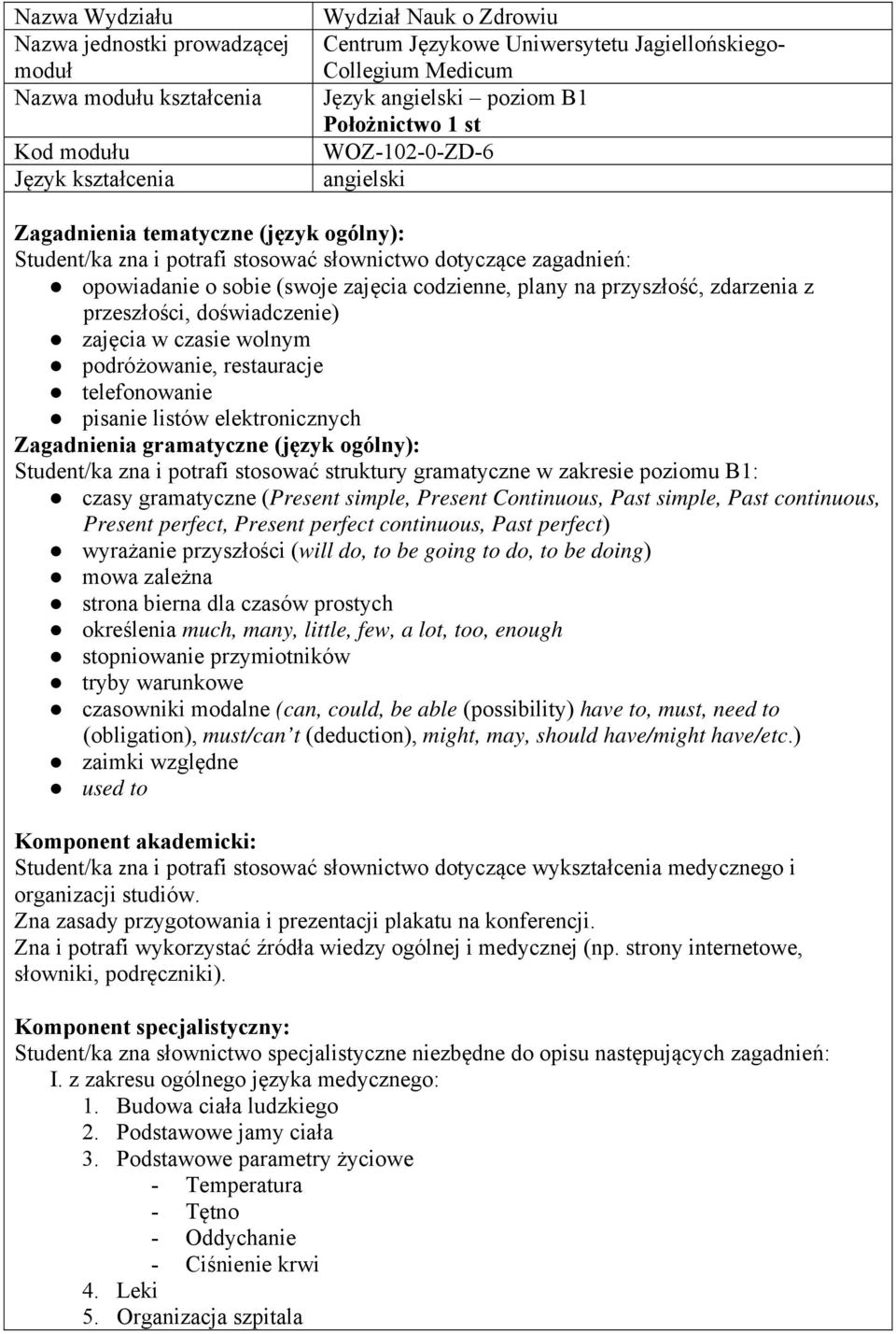 zajęcia codzienne, plany na przyszłość, zdarzenia z przeszłości, doświadczenie) zajęcia w czasie wolnym podróżowanie, restauracje telefonowanie listów elektronicznych Zagadnienia gramatyczne (język