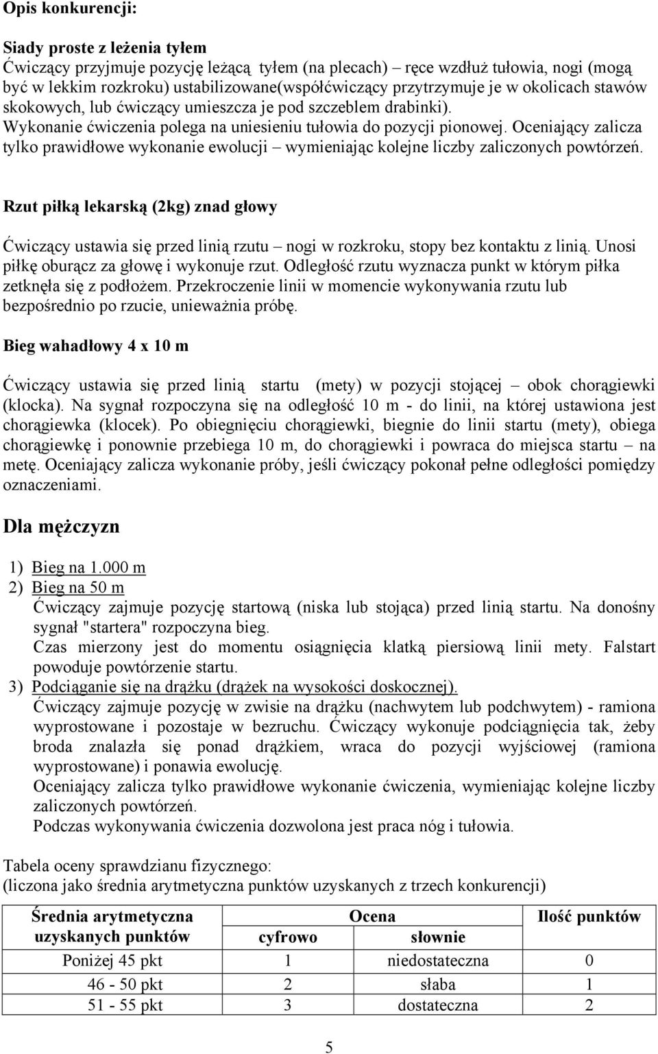 Oceniający zalicza tylko prawidłowe wykonanie ewolucji wymieniając kolejne liczby zaliczonych powtórzeń.