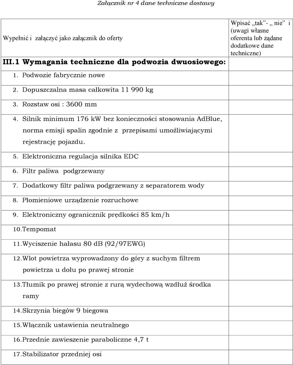 Silnik minimum 176 kw bez koniecznoœci stosowania AdBlue, norma emisji spalin zgodnie z przepisami umo liwiaj¹cymi rejestracjê pojazdu. 5. Elektroniczna regulacja silnika EDC 6.