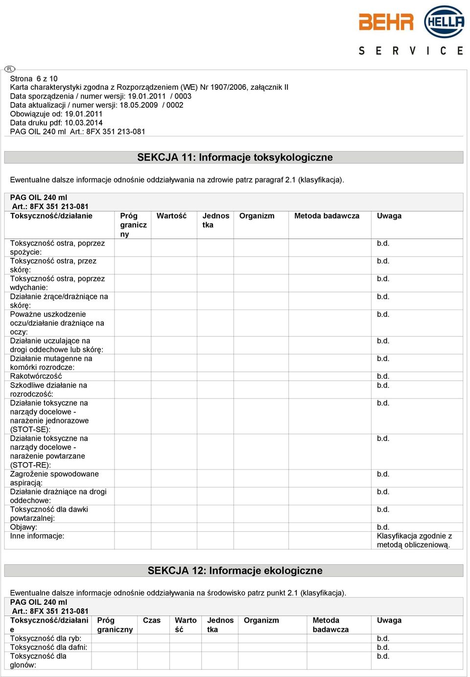 uszkodzenie oczu/działanie drażniące na oczy: Działanie uczulające na drogi oddechowe lub skórę: Działanie mutagenne na komórki rozrodcze: Rakotwórczość Szkodliwe działanie na rozrodczość: Działanie
