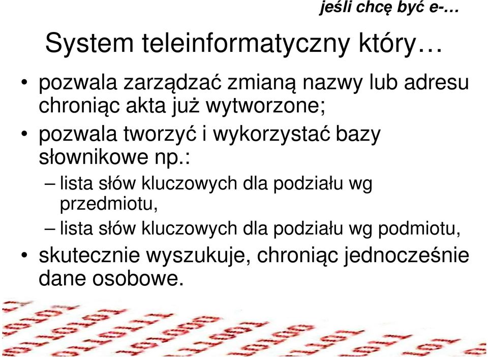 : lista słów kluczowych dla podziału wg jeśli chcę być e- przedmiotu, lista słów