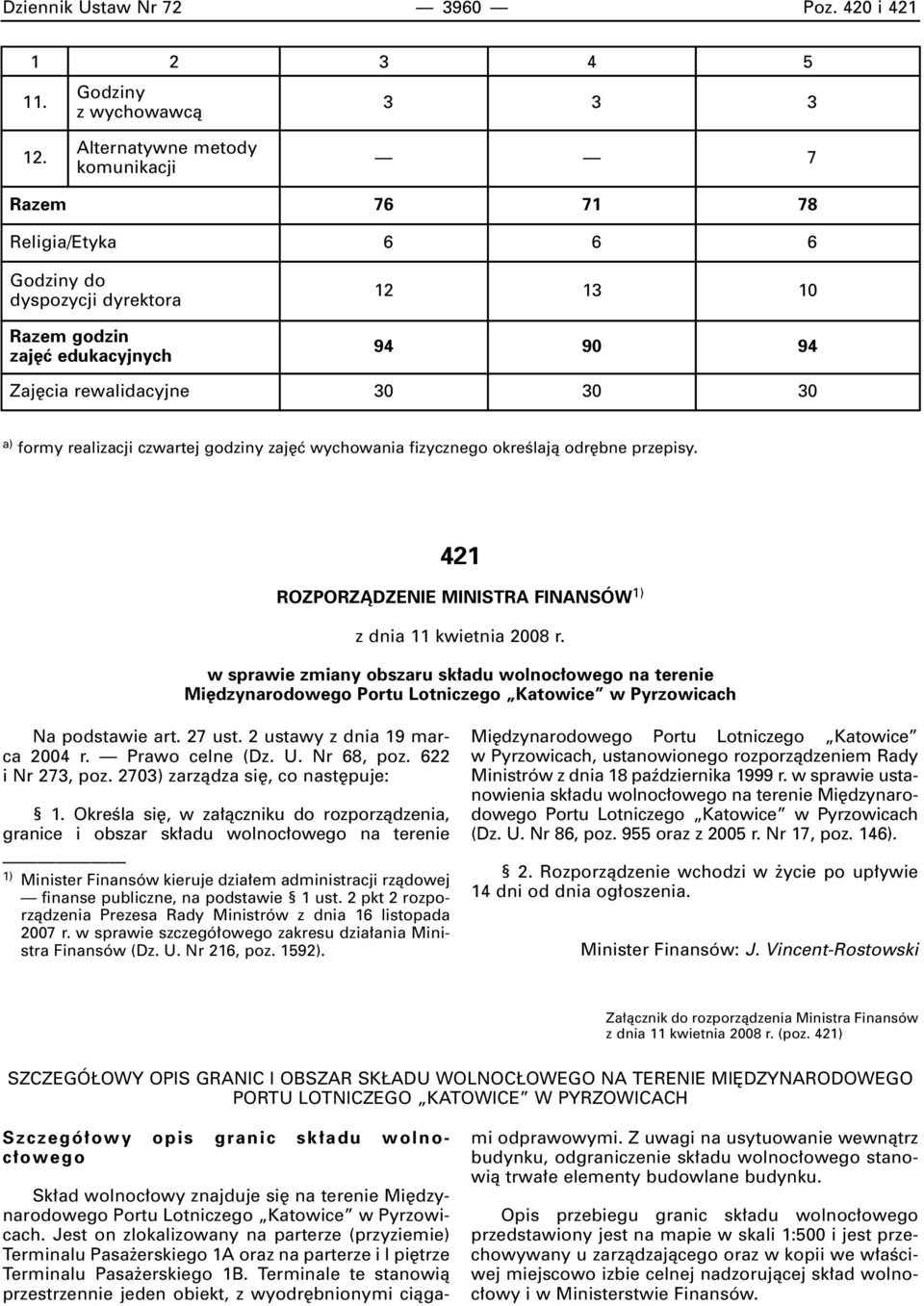 realizacji czwartej godziny zaj ç wychowania fizycznego okreêlajà odr bne przepisy. 421 ROZPORZÑDZENIE MINISTRA FINANSÓW 1) z dnia 11 kwietnia 2008 r.