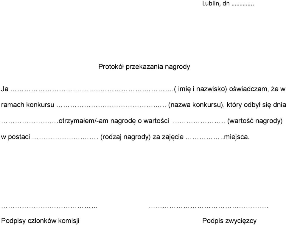 .. (nazwa konkursu), który odbył się dnia.