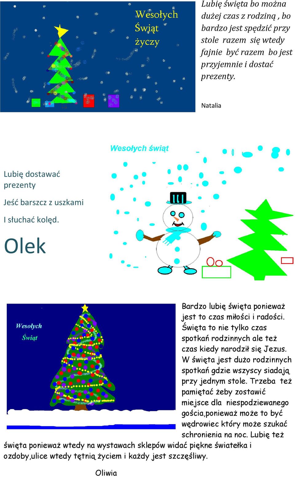 Święta to nie tylko czas spotkań rodzinnych ale też czas kiedy narodził się Jezus. W święta jest dużo rodzinnych spotkań gdzie wszyscy siadają przy jednym stole.