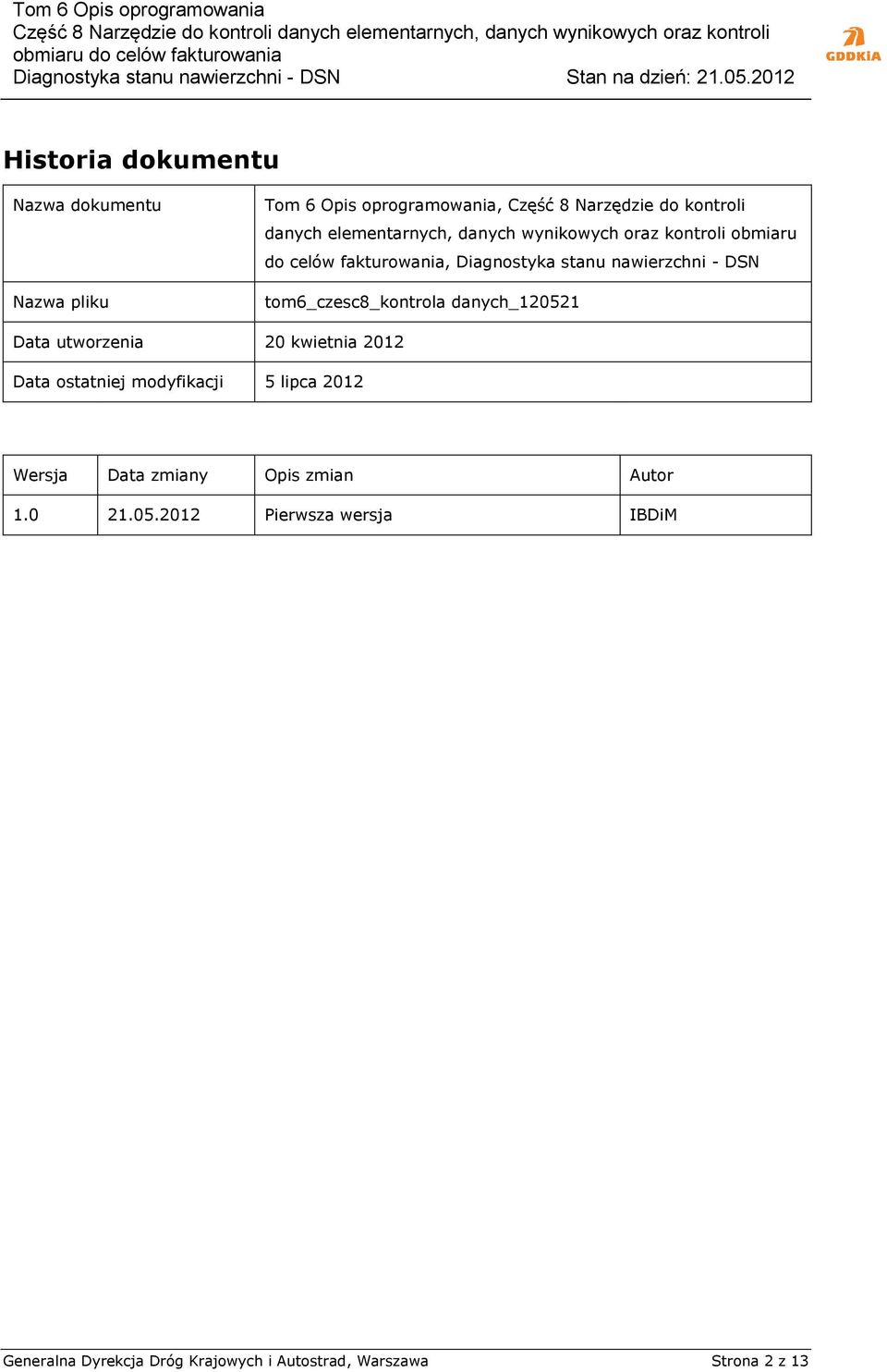 tom6_czesc8_kontrola danych_120521 Data utworzenia 20 kwietnia 2012 Data ostatniej modyfikacji 5 lipca 2012 Wersja