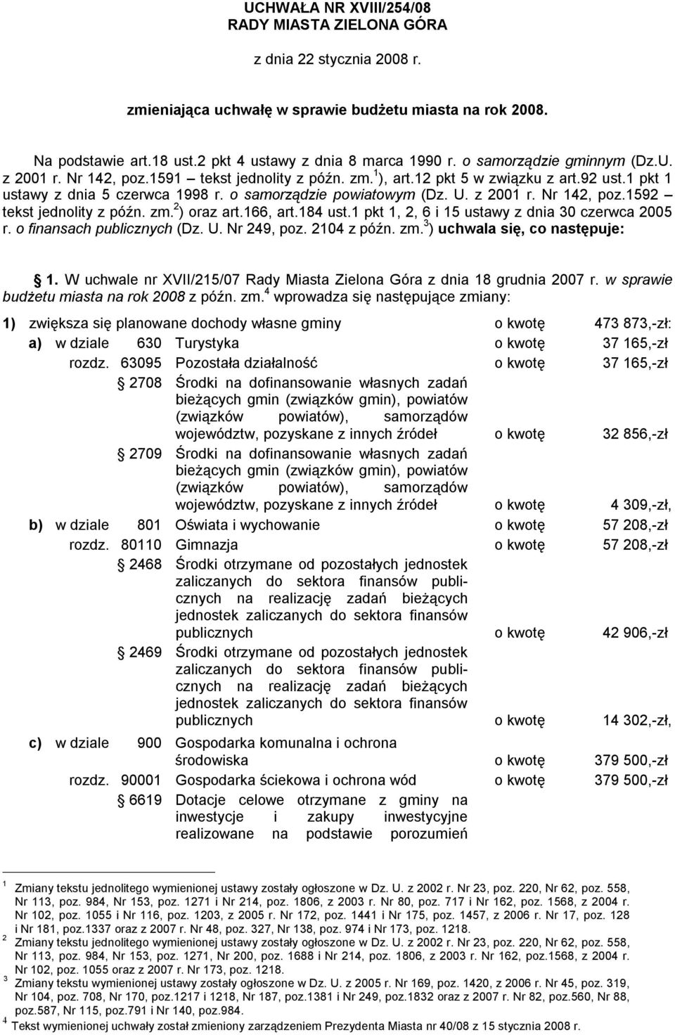 z 2001 r. Nr 142, poz.1592 tekst jednolity z późn. zm. 2 ) oraz art.166, art.184 ust.1 pkt 1, 2, 6 i 15 ustawy z dnia 30 czerwca 2005 r. o finansach publicznych (Dz. U. Nr 249, poz. 2104 z późn. zm. 3 ) uchwala się, co następuje: 1.