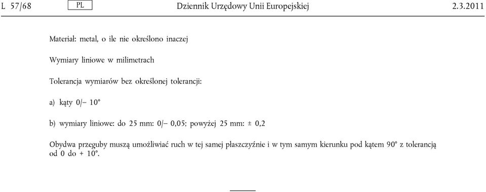 wymiarów bez określonej tolerancji: a) kąty 0/ 10 b) wymiary liniowe: do 25 mm: 0/ 0,05;