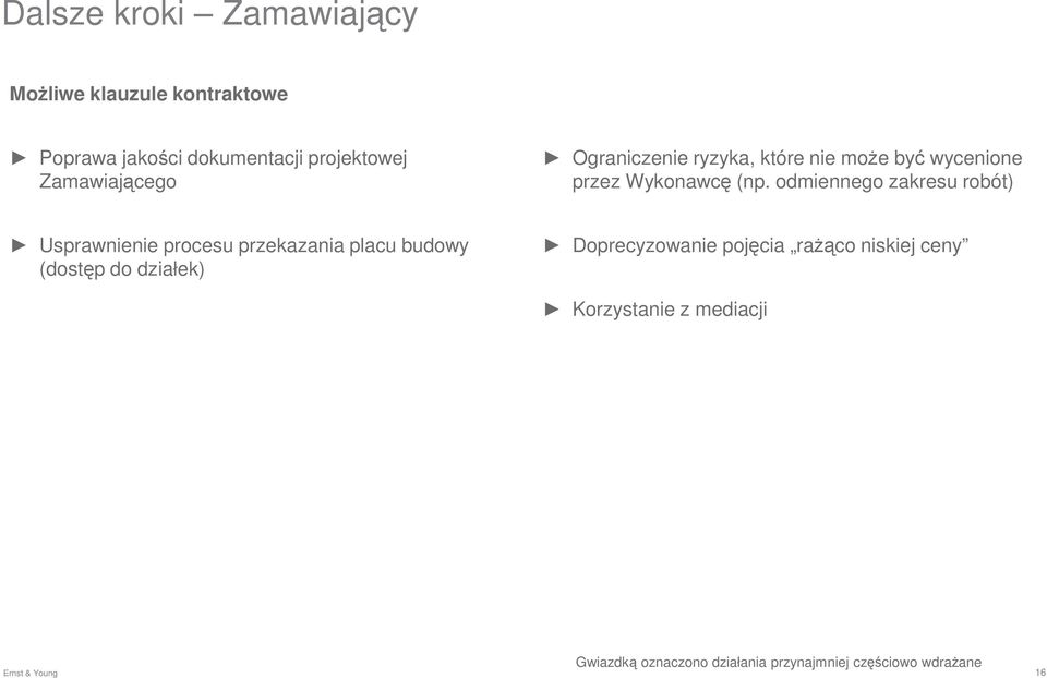 odmiennego zakresu robót) Usprawnienie procesu przekazania placu budowy (dostęp do działek)