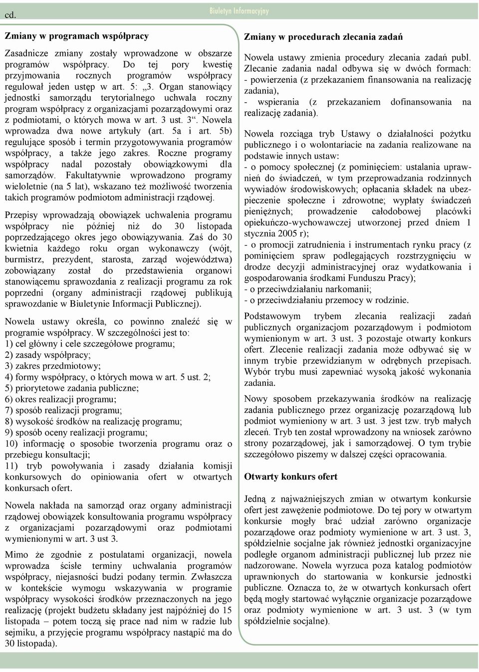 5b) regulujące spsób i termin przygtwywania prgramów współpracy, a także jeg zakres. Rczne prgramy współpracy nadal pzstały bwiązkwymi dla samrządów.