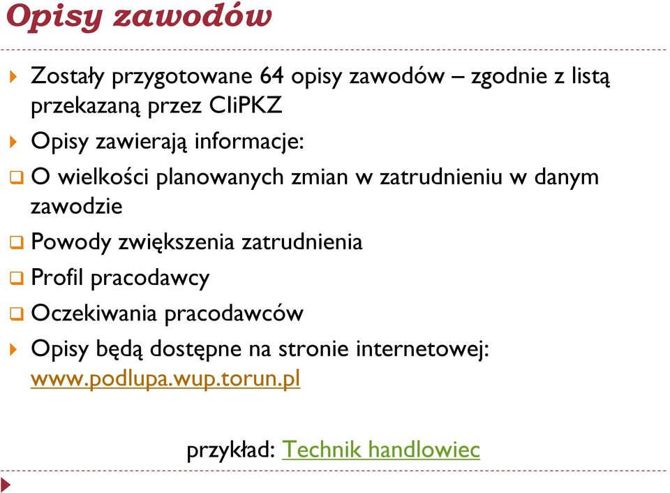 zawodzie Powody zwiększenia zatrudnienia Profil pracodawcy Oczekiwania pracodawców Opisy