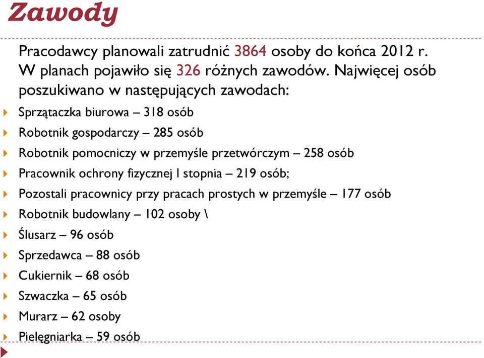 w przemyśle przetwórczym 258 osób Pracownik ochrony fizycznej I stopnia 219 osób; Pozostali pracownicy przy pracach prostych w