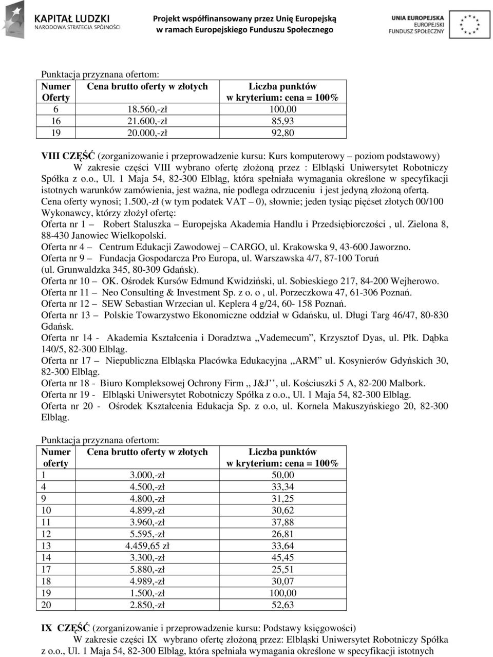 warunków zamówienia, jest ważna, nie podlega odrzuceniu i jest jedyną złożoną ofertą. Cena oferty wynosi; 1.