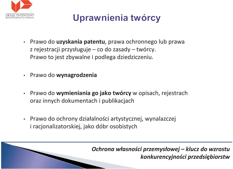 Prawo do wynagrodzenia Prawo do wymieniania go jako twórcyw opisach, rejestrach oraz innych