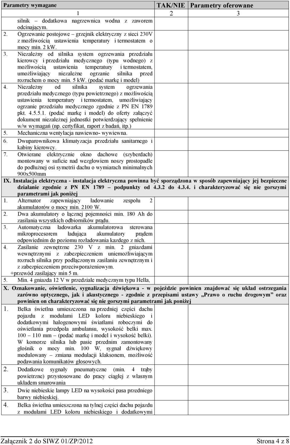 rozruchem o mocy min. 5 kw. (podać markę i model) 4.