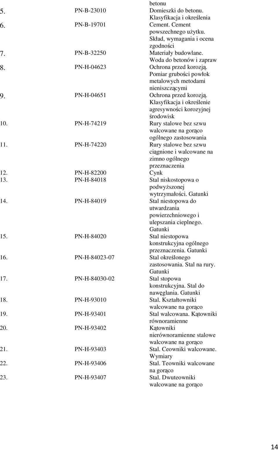 Klasyfikacja i określenie agresywności korozyjnej środowisk 10. PN-H-74219 Rury stalowe bez szwu walcowane na gorąco ogólnego zastosowania 11.