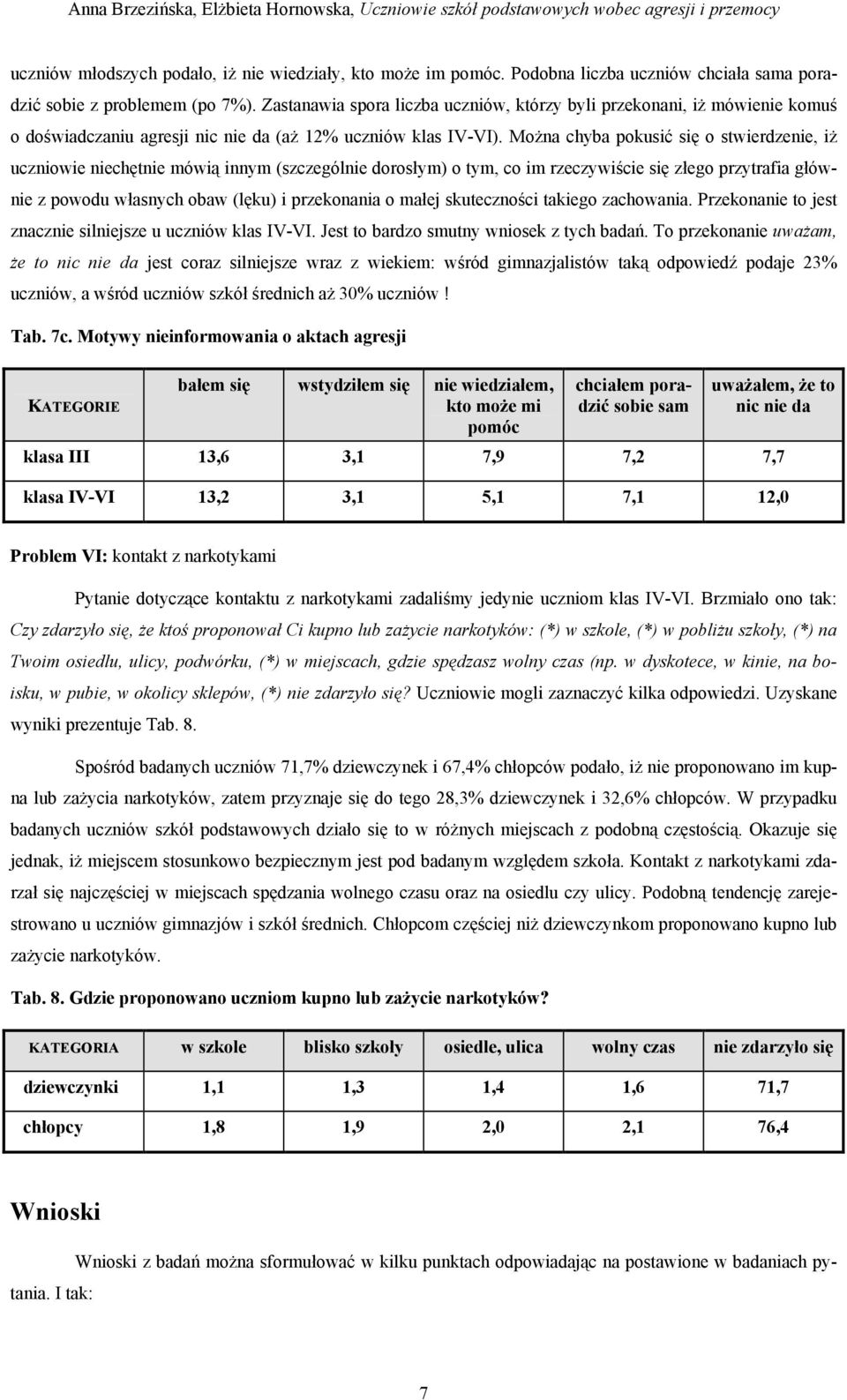 Można chyba pokusić się o stwierdze, iż uczniowie chęt mówią innym (szczegól dorosłym) o tym, co im rzeczywiście się złego przytrafia głów z powodu własnych obaw (lęku) i przekonania o małej