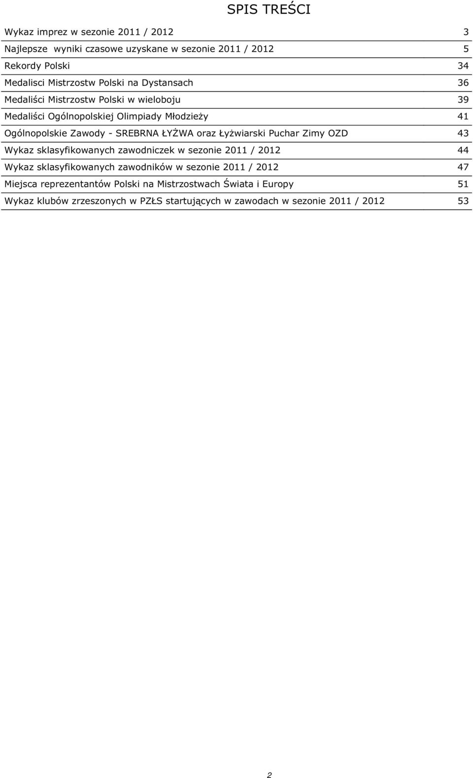 ŁYŻWA oraz Łyżwiarski Puchar Zimy OZD 43 Wykaz sklasyfikowanych zawodniczek w sezonie 2011 / 2012 44 Wykaz sklasyfikowanych zawodników w sezonie 2011