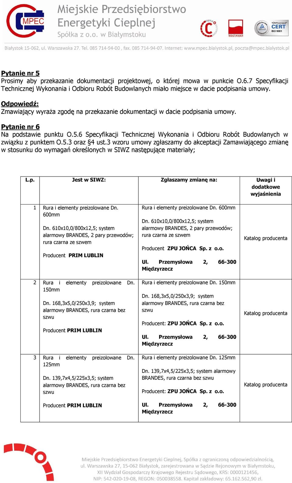 6 Specyfikacji Technicznej Wykonania i Odbioru Robót Budowlanych w związku z punktem O.5.3 oraz 4 ust.