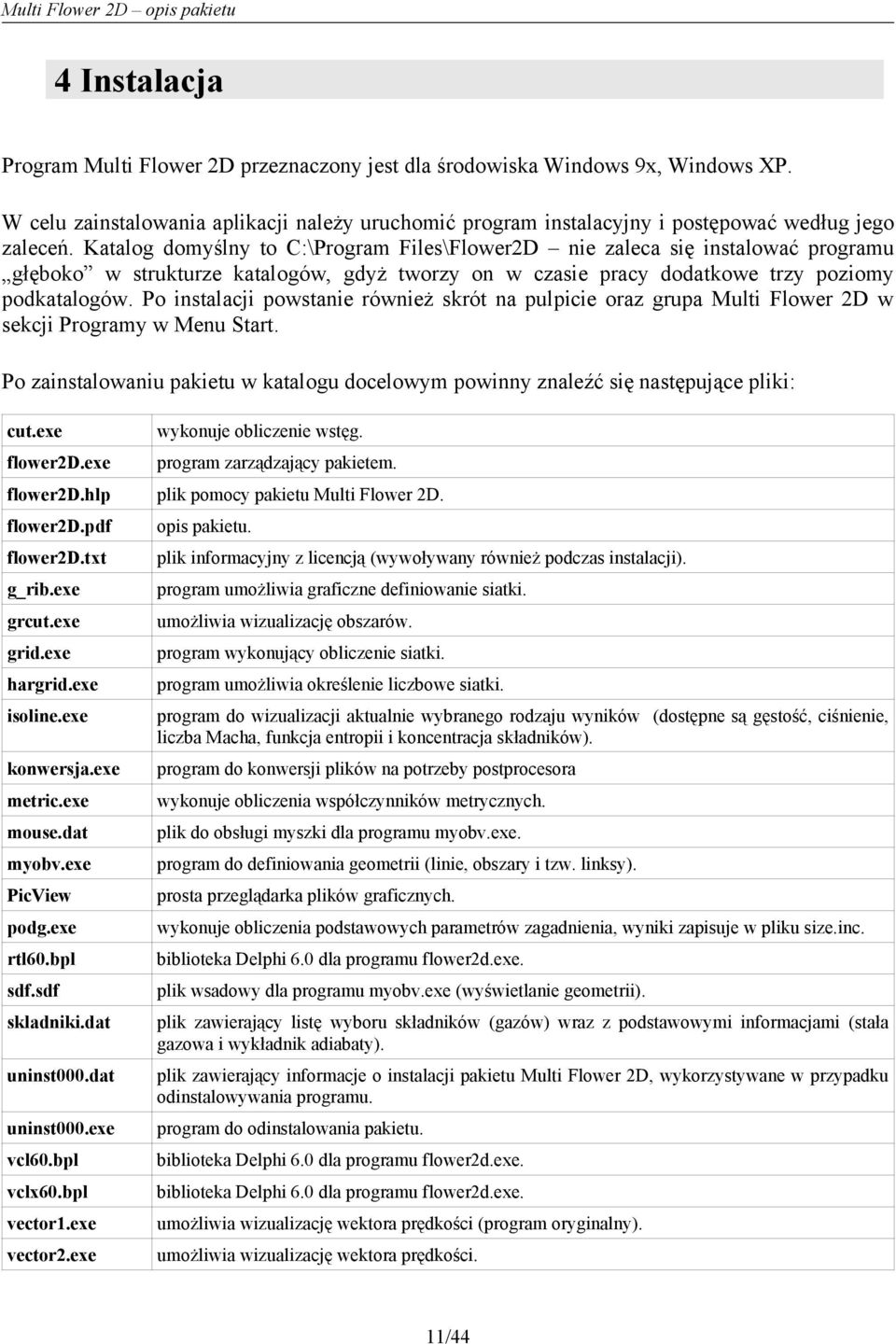 Po instalacji powstanie również skrót na pulpicie oraz grupa Multi Flower 2D w sekcji Programy w Menu Start. Po zainstalowaniu pakietu w katalogu docelowym powinny znaleźć się następujące pliki: cut.