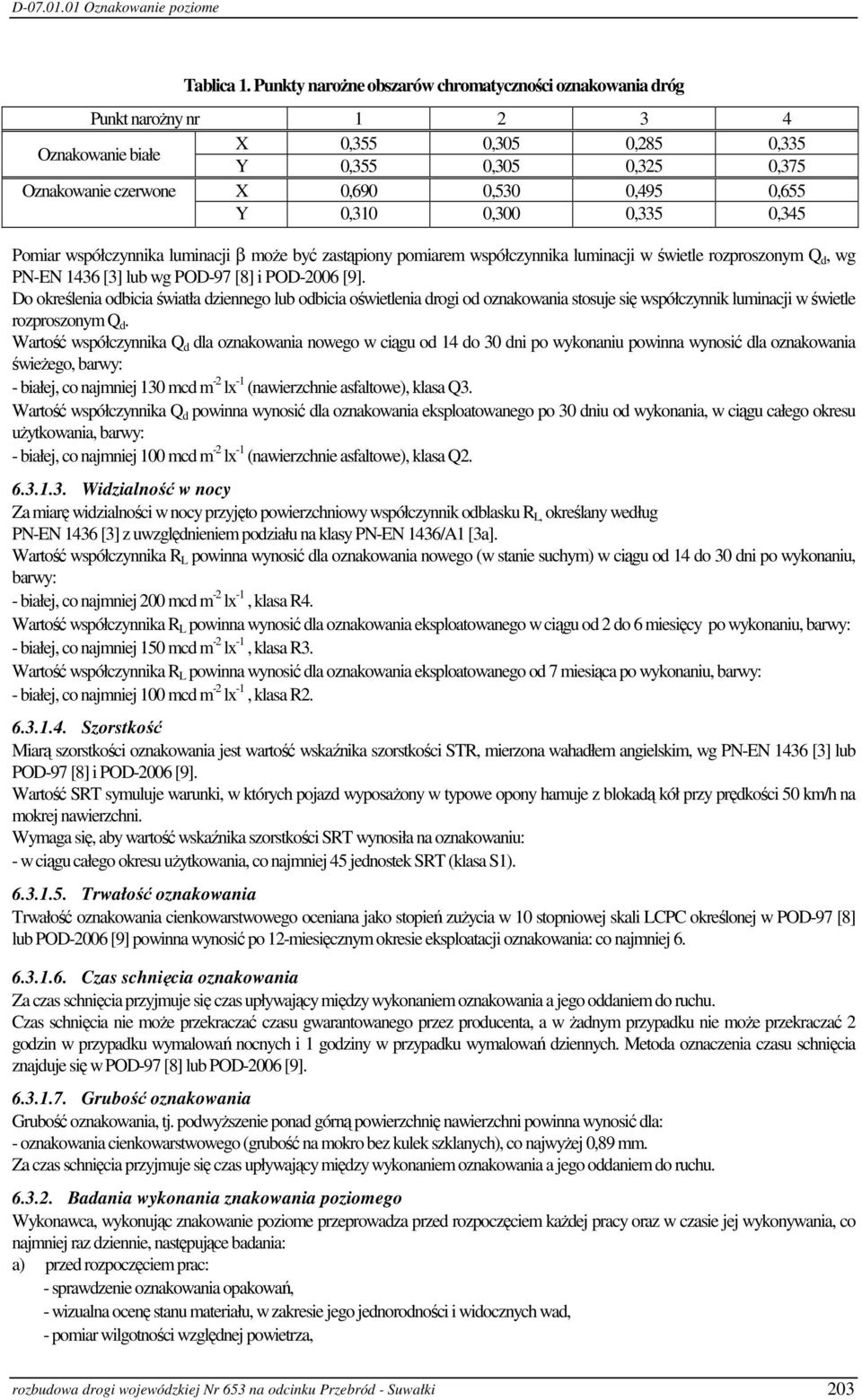 Y 0,310 0,300 0,335 0,345 Pomiar współczynnika luminacji β może być zastąpiony pomiarem współczynnika luminacji w świetle rozproszonym Q d, wg PN-EN 1436 [3] lub wg POD-97 [8] i POD-2006 [9].