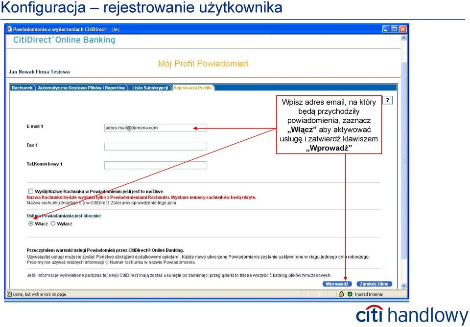 przychodziły powiadomienia, zaznacz Włącz