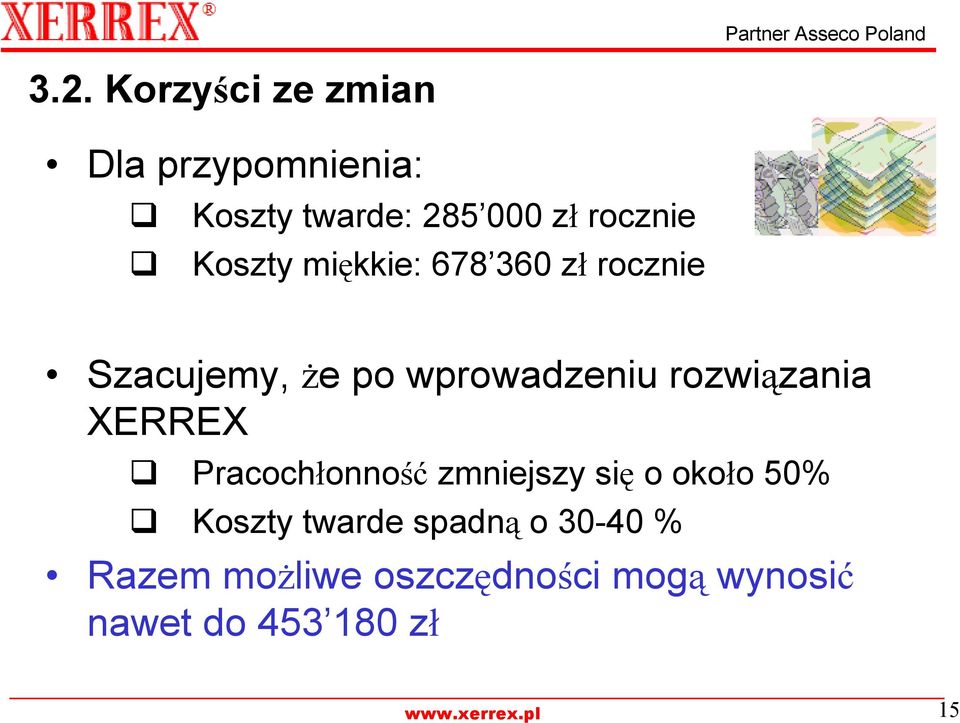 rozwiązania XERREX Pracochłonność zmniejszy się o około 50% Koszty twarde