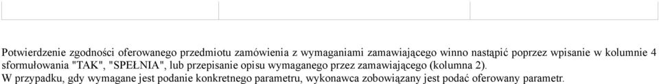 przepisanie opisu wymaganego przez zamawiającego (kolumna 2).